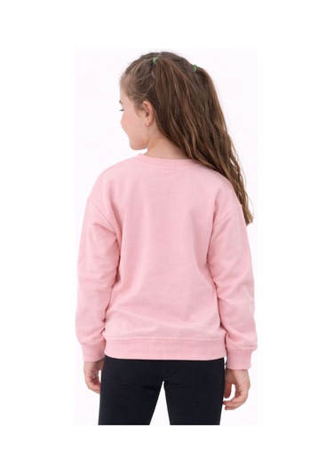 Kız Çocuk Basic Düz Pudra Renk Fırçalı %100 Pamuk Sweatshirt Pudra
