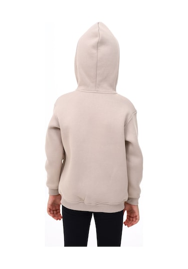 Toontoy Kız Çocuk Kapüşonlu Fermuarlı Cepli Nakış Baskılı Örme Hırka - 2 İplik Şardonlu Bej