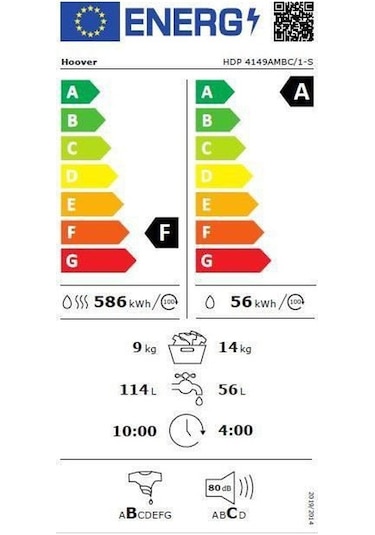 Hoover HDP 4149AMBC/1-S 1400 Devir 14 KG Yıkama + 9 KG Kurutmalı Çamaşır Makinesi
