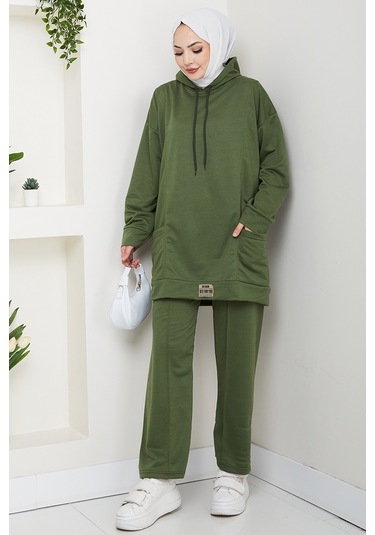 Çift Cepli Kapüşonlu İkili Takım 1663 - Yeşil Yeşil