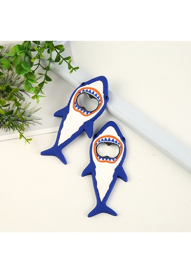 Monyee Mavi Köpekbalığı Desenli Pvc Yumuşak Jel Açıcı - Bira Ve Gazoz Şişeleri İçin Pratik Kullanım, Logo Baskısı Olan Ev Gereci Mavi