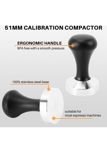 Metabagua Kahve Sabotaj Seti, Düz Paslanmaz Çelik Tabanlı Espresso Damgası 4bızpt Siyah