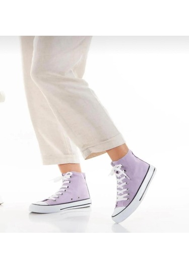 Bağcıklı Unisex Uzun Keten Ayakkabı-lila-122 Lila