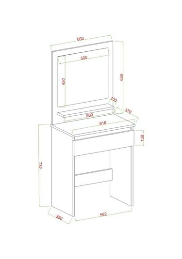 Luna Makyaj Masası, Raflı, Çekmeceli, Aynalı, Beyaz