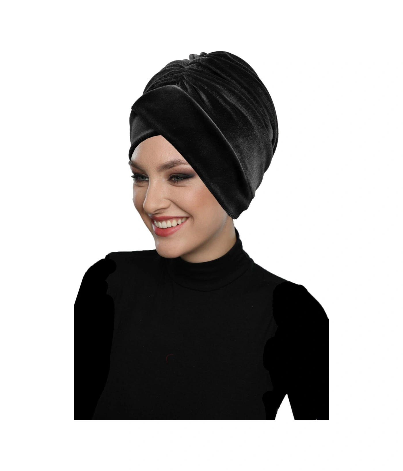 Kadife Kardelen Astarlı Siyah Hazır Türban Tesettür Bone Siyah