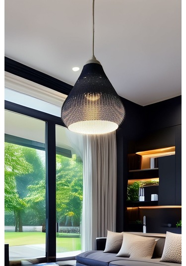 Sarkıt Avize Vegan Pla Trend Örgü Serisi Siyah Oturma Odası Salon Mutfak Çok Renkli