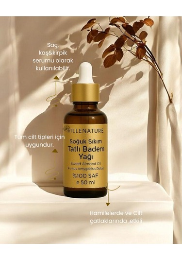 Villenature Soğuk Sıkım Tatlı Badem Yağı Sweet Almond Oil Prunus Amygdalus Dulcis 50 Ml