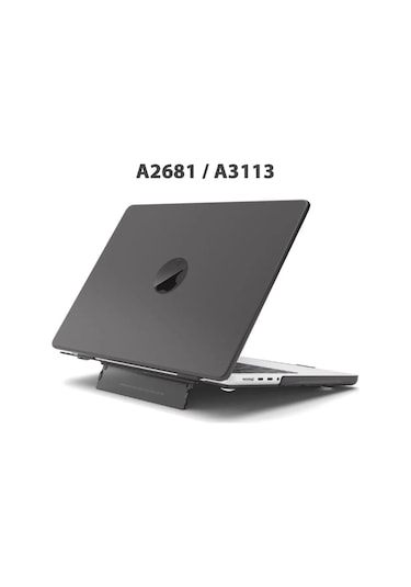 Macbook Air 13.6" M2-m3 Çip 2022/2024 A2681 A3113 Uyumlu Standlı Şeffaf İz Bırakmayan Koruyucu Kapak Siyah