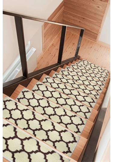 Dikdörtgen Dokuma Merdiven Halısı Kendinden Yapışkanlı Bej Khave