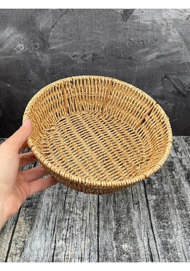 Küçük Boy Yuvarlak Hasır Servis Sunumluk Sepet Organizer Düzenley