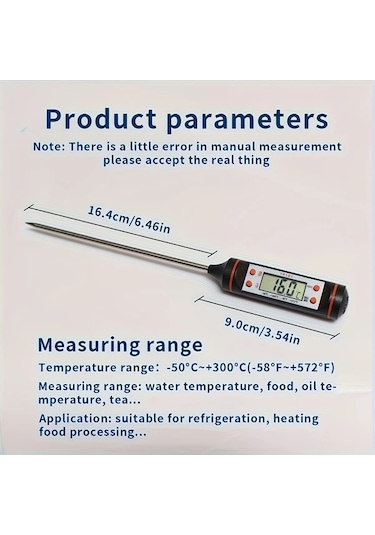 Chuangyinshop Siyah Dijital Mutfak Termometresi Çift Ekran Hassas Lcd Termometre Fırın Et Süt Şeker Kızartma