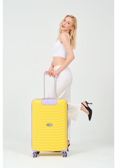 Keo-plus Sarı-lila Orta Boy Silikon Kırılmaz Pp Valiz Siyah