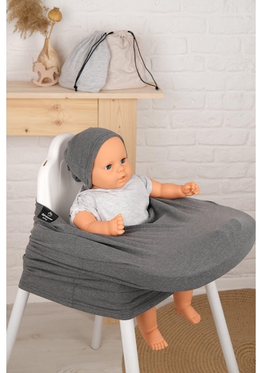 Pamuklu Puset Bebek Arabası Ve Emzirme Örtüsü Açık Gri