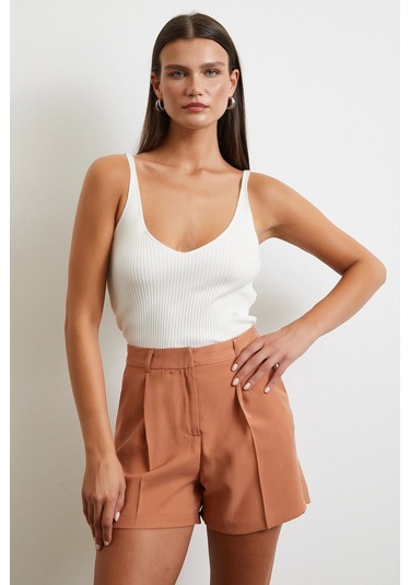 Piliseli Cepli Şort Kiremit Kiremit