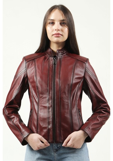 Dericlub Yb-2112 Gerçek Deri Kadın Mont Bordo