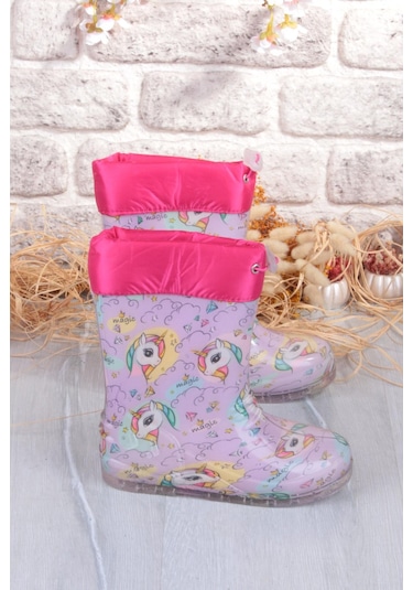 Fort 7061 Pembe Uniko Figürlü İçi Peluşlu Su Geçirmez Kız Çocuk Kar Yağmur Çizmesi Pembe
