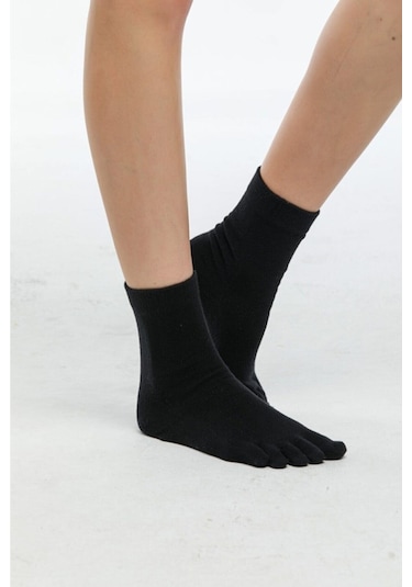 Erkek 6 Çift Pamuklu Parmaklı Çorap Siyah