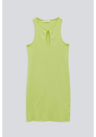 Yaka Pencere Kolsuz Elbise Açık Yeşil