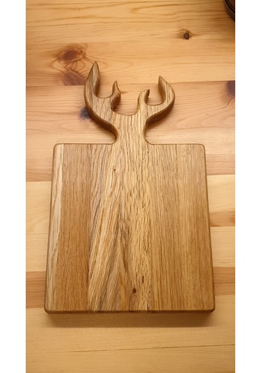 Geyik Boynuzu Model Sunum Servis Tahtası Doğal Ahşap Meşe 34x20