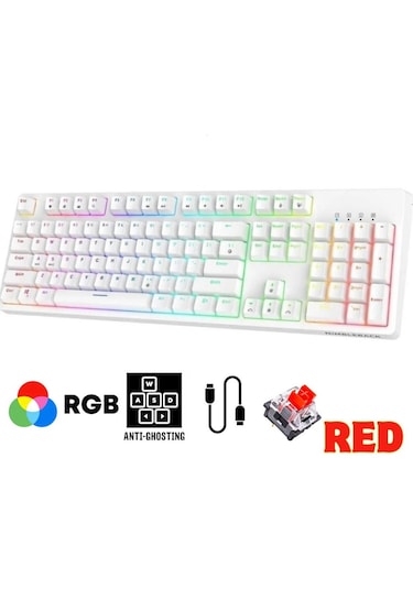 Sarftech Beyaz Rgb Mavi Switch Q Gaming Tam Mekanik Kablolu Klavy