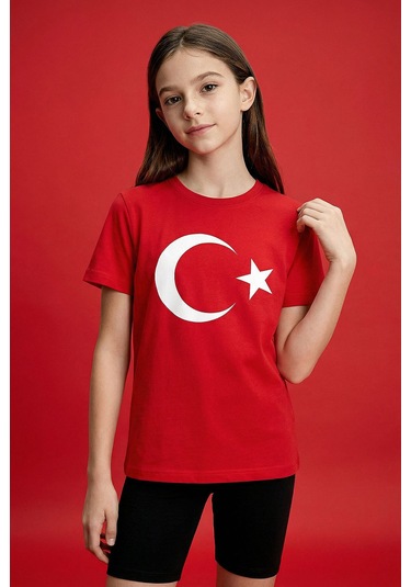 Tommy Life Kırmızı Ay Yıldız Baskılı Unisex T-shirt - 11333 KIrmızı