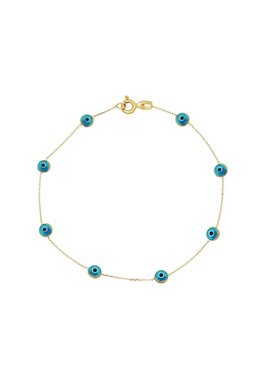 Altın Göz Bileklik Tamamı Nazar Boncuklu - 19 Cm / Sarı Sarı Altın