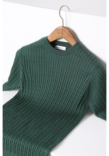 Ferraro Yeşil Bisiklet Yaka Erkek Pamuk Triko T-Shirt-Yeşil