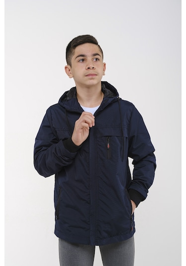 Erkek Çocuk Kapüşonlu İçi Astarlı Cepli Mevsimlik Mont