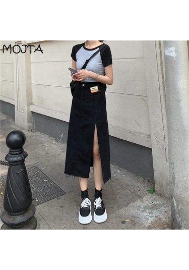 Yaz Kadın Kot Etek Klasik Açık Mavi Yüksek Bel Günlük Kot Bayan Kot Etek Siyah