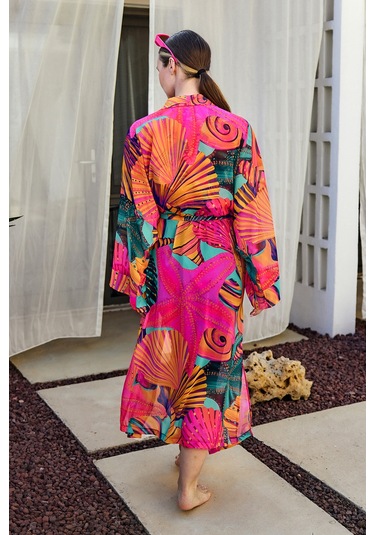 Remsa Tesettür Mayo Üzerine Tek Kaftan Kimono Pareo Pembe02 Rp023 Color Shell Pembe