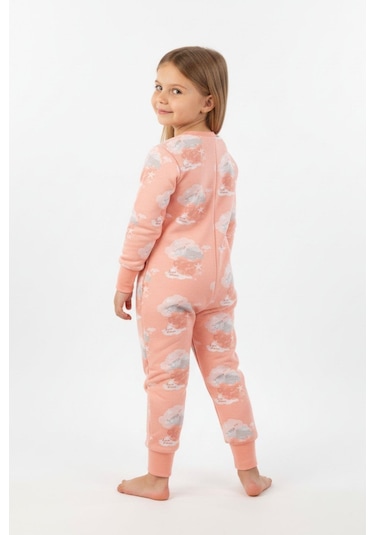 Kız Çocuk Elyaf Dolgulu Premium Kalite 2 Tog Desenli Uyku Tulumu Pudra