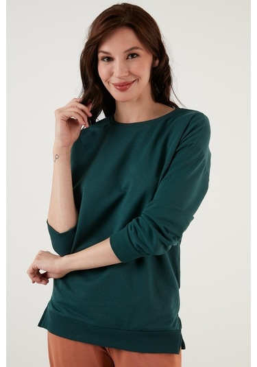 Lela Pamuklu Regular Fit Bisiklet Yaka Basic Bayan Sweat 5863569 Nefti