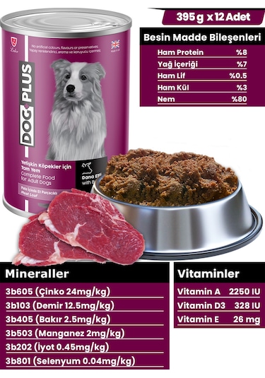 DogPlus Pate Dana Etli Yetişkin Köpek Konserve Yaş Mama 395 Gr x 12 Adet