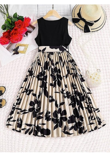 Dessie Pileli Kız Çocuk Elbise- Çiçekli Elbise Mezuniyet Elbisesi, Mezuniyet Kıyafeti, Yazlık Elbise A.Yeşil