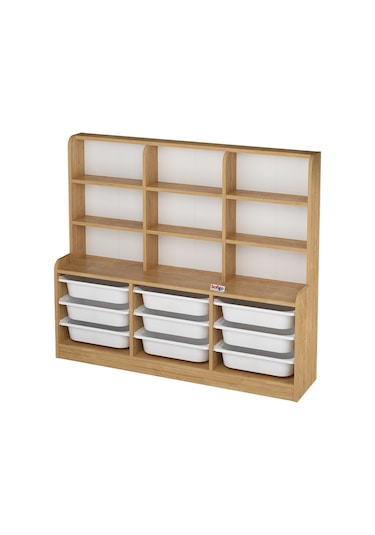 Bofigo 9 Sepetli 9 Raflı Dolap Çok Amaçlı Dolap Oyuncak Dolabı Almina Safir Meşe Açık Kahverengi