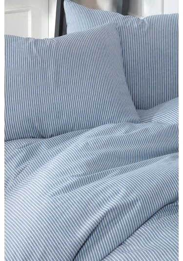 Enlora Home İpliği Boyalı Junior Nevresim Seti Tek Kişilik Lizbon Mavi