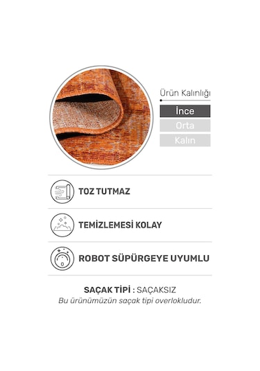 Arkaik Halı Koleksiyonu Zamansız Dokulu Desen, Tozumaz, Kolay Temizlik, İnce Form Turuncu