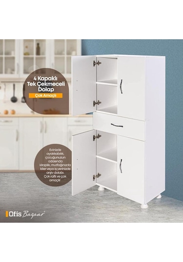 Çok Amaçlı Dolap & 4 Kapaklı Tek Çekmeceli Beyaz