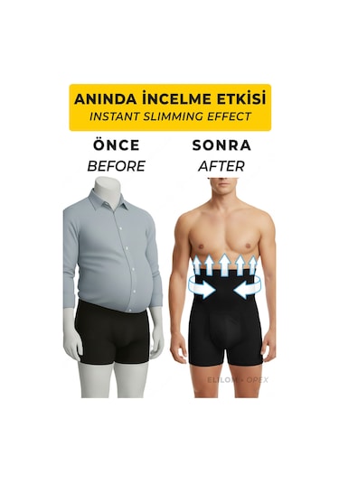 Elilom Korse Boxer Yüksek Bel Korseli Erkek İç Giyim Siyah