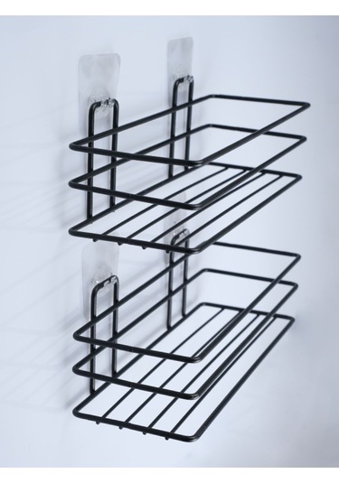 Siyah Yapışkanlı Çok Amaçlı Banyo Düzenleyici Rafı Duş Organizeri Mutfak Rafı 2 Adet Siyah