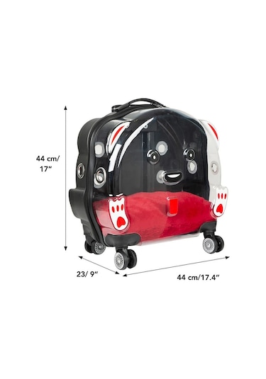 Gobypet Şeffaf Tekerlekli Kedi Köpek Taşıma Valizi Çekçekli Büyük Model Koyu Gri