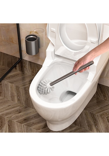 Banyo Tuvalet Fırçası Tutucu Temizlik Aletleri Duvara Monte Matkap Gerektirmez Gri