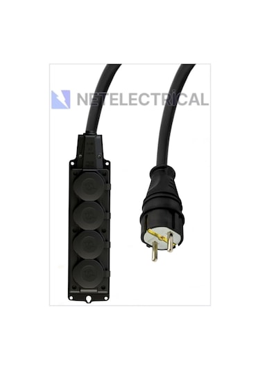 Kauçuk 4'lü Topraklı Grup Priz Uzatma Kablosu 14 Metre 3x2.5 Mm² Ttr Kalın Siyah Kablolu 14 Metre