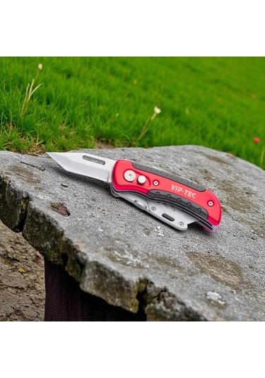Vip-tec Vt875159 Çift Fonksiyonlu Metal Katlanır Bıçak Kırmızı