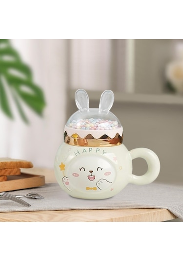 Suntek Sevimli Tavşan Kahve Kupaları Kapaklı Ve Ev Beyaz-mutlu Beyaz Mutlu