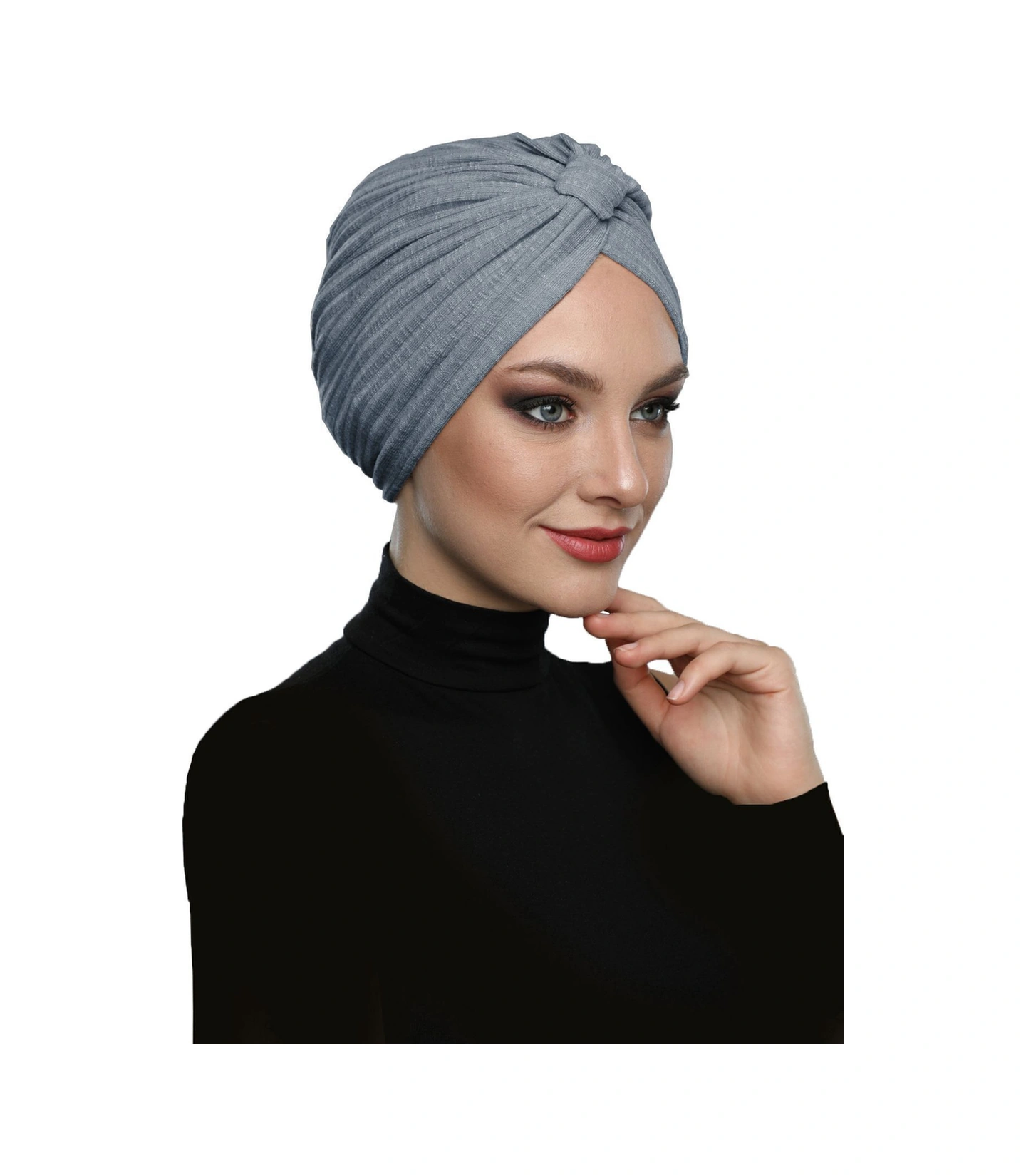 Pamuklu Bantlı Çapraz Astarlı Koyu Gri Hazır Türban Tesettür Havuz Bonesi Koyu Gri