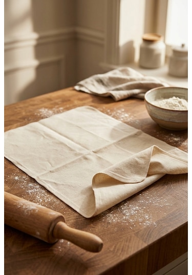 Hamur Dinlendirme Bezi 50x70 Cm %100 Doğal Kumaş 2 Li Set Krem