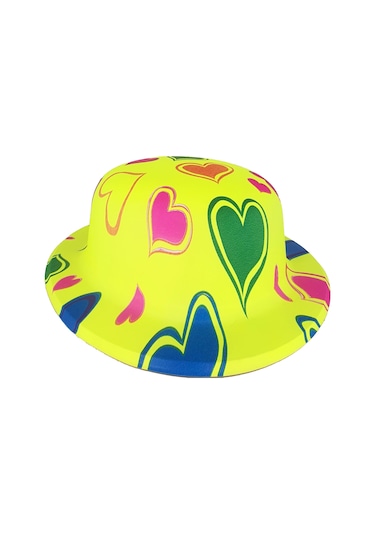 Plastik Neon Desenli Uv Işık Parti Şapkası Sarı 1 Adet