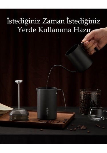 Alocs Paslanmaz Çelik French Press 600 Ml Gri
