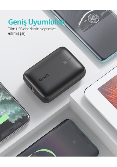 Aukey PB-N83S-BK 22.5 W SCP PD Ve QC 3.0 10000 mAh Mini Type-C Powerbank Siyah